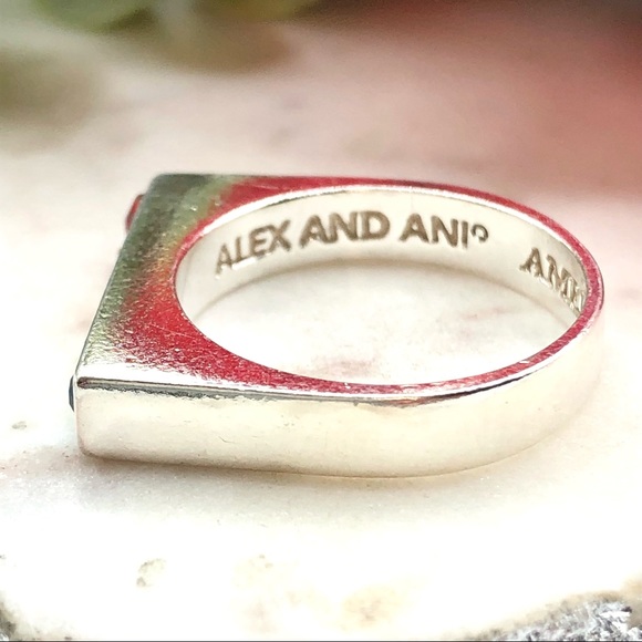 Alex And Ani Sterling Silver Rainbow Crystal Signet Bar Flat Top Rhinestone Ring - Picture 13 of 17